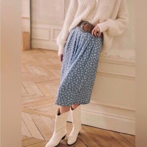 Sezane Alicia Blue Floral Midi Skirt